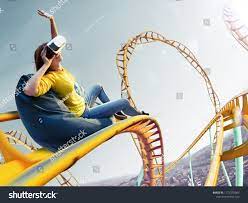 Young Woman Used Virtual Reality Helmet Vr She See Roller Coaster Park Ad Affiliate Virtual Reality Young Photo Editing Stock Photos Roller Coaster Park