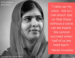 As International Women's Day approaches, get your #MondayMotivation from  Malala, who spoke up against all odds for girls' right to education.  #TimeIsNow to join her in calling for a gender-equal world! cc: