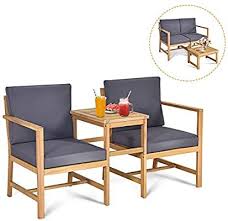 Amazon Com Tangkula Acacia Wood Loveseat With Separable Coffee Table 3 Piece Wooden Chairs In 2020 Patio Furniture Chairs Wood Patio Furniture Outdoor Furniture Sets