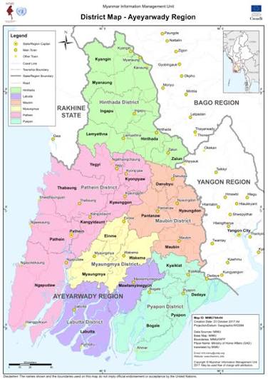 Ayeyarwaddy State & Region Map Myanmar Version