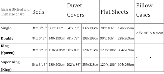 bedding sheet sizes king size bed chart duvet john uk