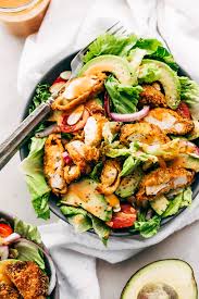 This was easy to put together and great for lunch or dinner. Crispy Chicken Salad With Sriracha Bbq Dressing Recipe Little Spice Jar