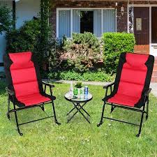 Costway 3 Pcs Outdoor Folding Rocking Chair Table Set Bistro Sets Patio Furniture Red Walmart Com In 2020 Folding Rocking Chair Patio Bistro Set