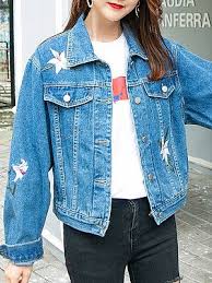 Short Embroidered Flowers Long Sleeves Denim Jacket Love Style Long Sleeve Denim Jacket Denim Jacket Fashion Denim Jacket Women