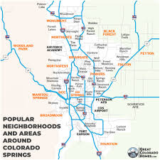 Map of colorado springs area hotels: Colorado Springs Neighborhoods Local Map Area Directory