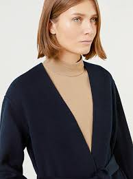 VINCE Wool-Cashmere-Blend Belted Collarless Coat in Coastal Blue (Navy) M  $995