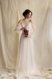 Minimalist Wedding Dress Simple Boho Wedding Gown Tulle Wedding Dress Puffed Sleeves Wedding Dres Beach Wedding Gown Wedding Dresses Lace Puffy Wedding Dresses