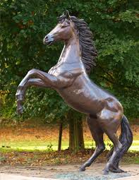 Can be custom painted with any logo. Solid Bronze Rearing Horse Equine Statue Lifesize Art Avant Garden