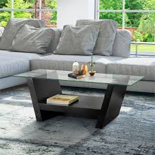 48 w shell coffee table with glass top stainless steel curled legs modern 564. Furniture Of America Watson Modern Black Wood Coffee Table With Glass Top 28220ct