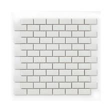 Manufactured mosaic tiles are sold in sheets that have multiple tiles mounted to a web backing. Shapes Mini Metro Bevel Gloss White 2 3cm X 4 8cm Mosaic Tile