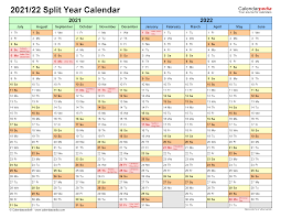 Split Year Calendars 2021 2022 July To June Excel Templates