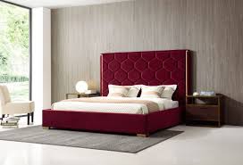 Modrest Janet Modern Red Velvet Gold Bed Upholstered Platform Bed Gold Bed Red Headboard