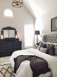Whimsy Girl Design Gray White And Black Master Bedroom Gray Master Bedroom Black Master Bedroom Grey Headboard Bedroom