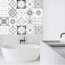 Stunning bathroom with gray lacquered cabinets tucked under cream floating vanity paired with frameless mirror. Grey Moroccan Style Tiles Stickers Pvc Waterproof Self Adhesive Wall Stickers Bathroom Diy Removable Tile Sticker Wall Stickers Aliexpress