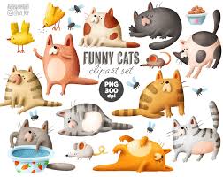Funny Cats Clipart Set Hand Drawn Graphics Instant Digital Etsy Cat Clipart Funny Animal Clips Scrapbook Clipart