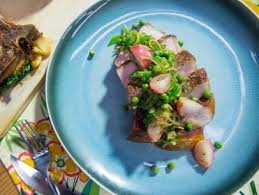 Skillet Roasted Pork Chops With Spring Vegetables And Mustard Sauce Recipe Food Network Recipes Roast Pork Chops Recipes