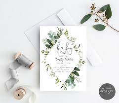 Greenery Baby Shower Invitation Template Eucalyptus Baby Etsy Bridal Shower Invitations Printable Baby Shower Invitation Templates Baby Shower Invitations