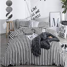 Black And White Striped Duvet Cover King Clothknow Striped Duvet Cover Set King Cotton Black And White Bedding Sets Men Women Ticking In 2020 White Bed Set Music Themed Bedroom Striped Duvet Covers