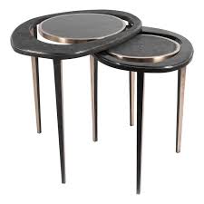 Set Of 2 Peacock Nesting End Table In Black Shagreen Shell Brass By R Y Augousti In 2020 Nesting End Tables End Tables Glass Nesting Tables