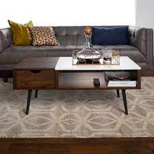 1.this is round, wooden top and metal coffee table.it is a modern and sleek design that will compliment any living room. Booker Dark Walnut And Faux Marble Coffee Table By Bellamy Studios Walmart Com Walmart Com