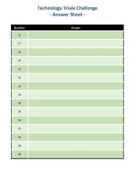Buy quiz answer sheets on printable cdr= 10/15/20/30/40/50/60 spaces at amazon uk. Technology Trivia Games Printable Student Answer Sheet By George Santos