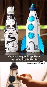 Unique Rocket Bank Made Out Of Plastic Bottle Easy Cute Craft Idea That S Great For Kids Tut Recycling Projects For Kids Plastic Crafts Recycled Crafts Kids