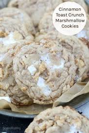 These Cinnamon Toast Crunch Marshmallow Cookies Are A Super Soft And Chewy Ooey Gooey Cinnamon Sugar Cookie Loaded Desserts Easy Cookie Recipes Yummy Cookies