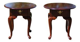Great storage, solid wood, steady & strong tables. Pair Broyhill Queen Anne Style Solid Cherry Oval End Tables Nightstands Chairish