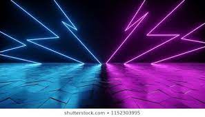 Futuristic Sci Fi Thunderbolt Shaped Neon Tube Vibrant Purple And Blue Glowing Lights On Reflective Tilted Rough Dance Background Light Background Images Neon