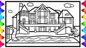 How To Draw A Mansion House With A Pool For Kids Mansion Coloring Pag House Colouring Pages Coloring Pages Ariel Coloring Pages