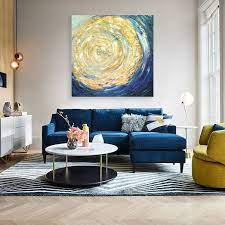 Gold Leaf Impasto Fog Art Gold Leaf Abstract Large Square Etsy In 2021 Blue Wall Decor Blue Walls Above Couch Decor