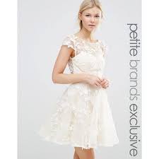 Chi Chi London Petite All Over 3d Floral Applique Mini Skater Dress 92 Liked On Polyvore Cocktail Dress Lace White Lace Cocktail Dress Petite Party Dress