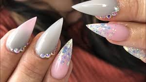 Here at naio nails we have an array of acrylic nail colours for you to browse through. Pink Grey Design Stiletto Acrylic Nail Redesign Youtube