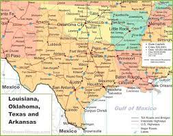 This map shows cities, towns, highways, main roads and secondary roads in louisiana, oklahoma, texas and arkansas. Map Of Louisiana Oklahoma Texas And Arkansas Louisiana Map Texas Map With Cities Map Of Arkansas