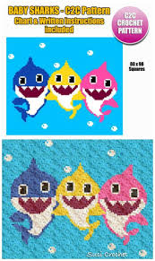 Baby Sharks Corner To Corner Crochet Pattern C2c With Chart Written Instructions Lo Crochet C2c Pattern C2c Crochet Blanket Corner To Corner Crochet Pattern