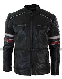 Black And White Striped Jacket Mens Vintage Cafe Racer Retro Jacket Jackets Men Fashion Leather Jackets Online Striped Leather Jacket