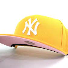 New York Yankees 2000 World Series New Era 59fifty Fitted Hat Yellow Pink Under Brim - Big Apple New Era Caps - Ny Yankees Pink Under Visor Fitteds Ecapcity