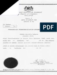 Telah diperbadankan di bawah akta syarikat, 1965 pada dan mulai haribulan. Sijil Perakuan Pemerbadanan Yu