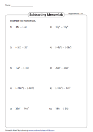 Subtracting Monomials Single Variable Subtraction School Worksheets Worksheets
