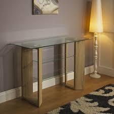 Golf Console Table 8mm Tempered Glass Table Top With 6mm Frosted Glass Shelf And Oak Veneer Pedestal Item Di Console Table Table Tempered Glass Table Top