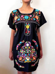 Mexican Mini Dress Black Traditional Tunic Embroidered Handmade Very Elegant And Comfortable Medium Mini Black Dress Embroidered Clothes Mexican Outfit