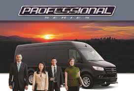 Equipped with the most comfortable leather seats and many convenient amenities such as bluetooth compatible sound system, service bar, dvd, tv, usb and power outlets as well as spacious luggage. Professional Series Mercedes Sprinter Limo Fahrney Custom
