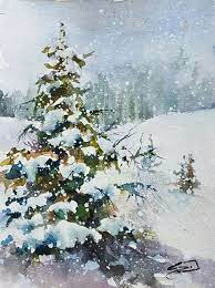 Snow Laden Original Fine Art By Sue Dion Winter Watercolor Watercolor Trees Watercolor Landscape Paintings