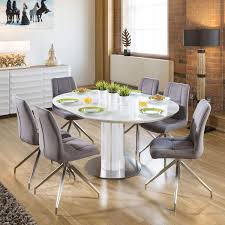Oval mahogany extending dining table this oval mahogany extending dining table was made about 50 years ago. Quatropi Modern Extending Dining Set Oval Round Glass Wht Table 6 Gry Chairs Amazon Co Uk Kitchen Home