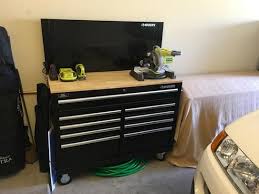 Husky 46 In 9 Drawer Mobile Workbench With Solid Wood Top Black 7440946r At The Home Depot Mobile Workbench With Drawers Mobile Workbench Drawers