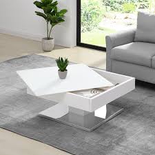 Modern clear glass top frosted shelf & white high gloss legs coffee table home contemporary. Finch White Swivel Frosted Glass Top Coffee Table With Stainless Steel Base Shop Designer Home Furnishings