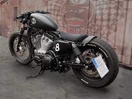 Cafe Racer Harley Davidson Matte Black Sportster Cafe Racer With Custom Plate Holder Solo Seat In Alcanta Sportster Cafe Racer Harley Davidson Bikes Cafe Racer