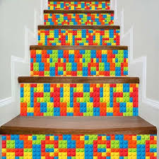 Lego Bricks Print Decorative Diy Stair Stickers Colorful 100 18cm 6pcs Stair Stickers Diy Stairs Stair Decals
