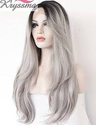 Black And Grey Lace Front Wig Kryssma 2 Tones Synthetic Lace Front Wig Ombre Grey Straight Wig Dark Roots Heat Friendly Half Hand Tiedfiber Hair 22 Inche Wig Hairstyles Wigs Lace Front Wigs
