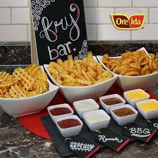 Buffet Birthday Party Food Ideas For Adults Here S A Brilliant Fry Dea A Fully Stocked Ore Ida Fry Bar Featuring Your Favorite Dipping Sauces Party Food Bars Birthday Party Food Party Snacks